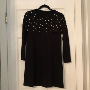 SHEIN black dress shirt with white pearls